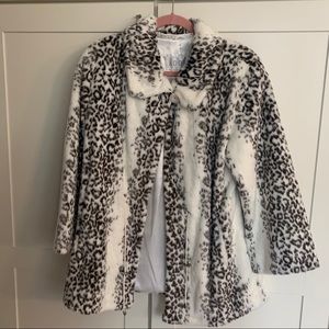 Women’s White and Black Leopard Print Fur Coat